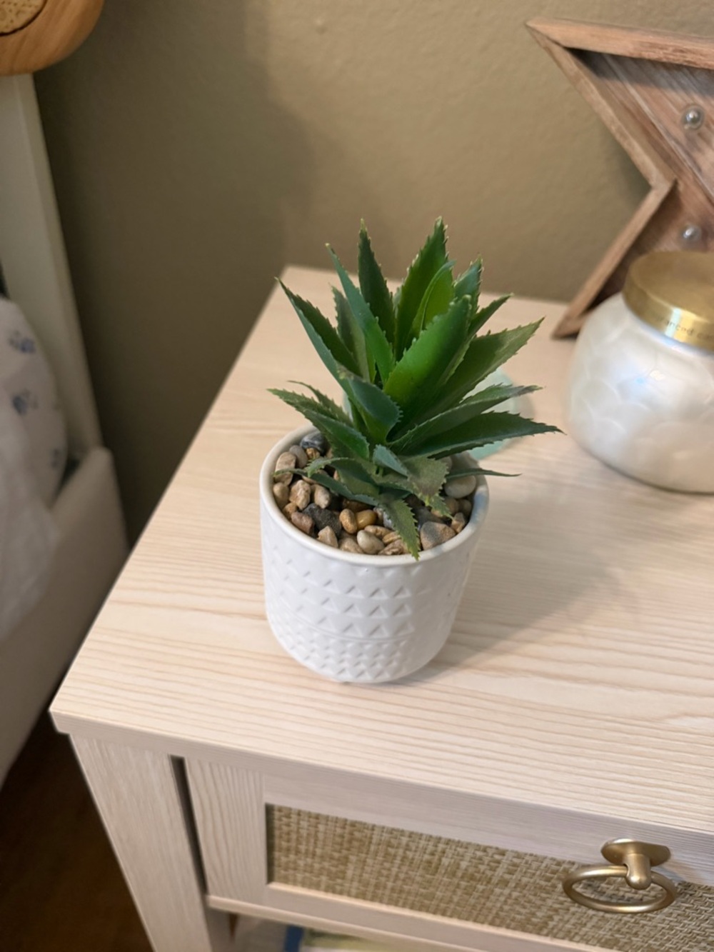 Neutral White Ceramic Planter with Artificial Green Succulent - Home Accents